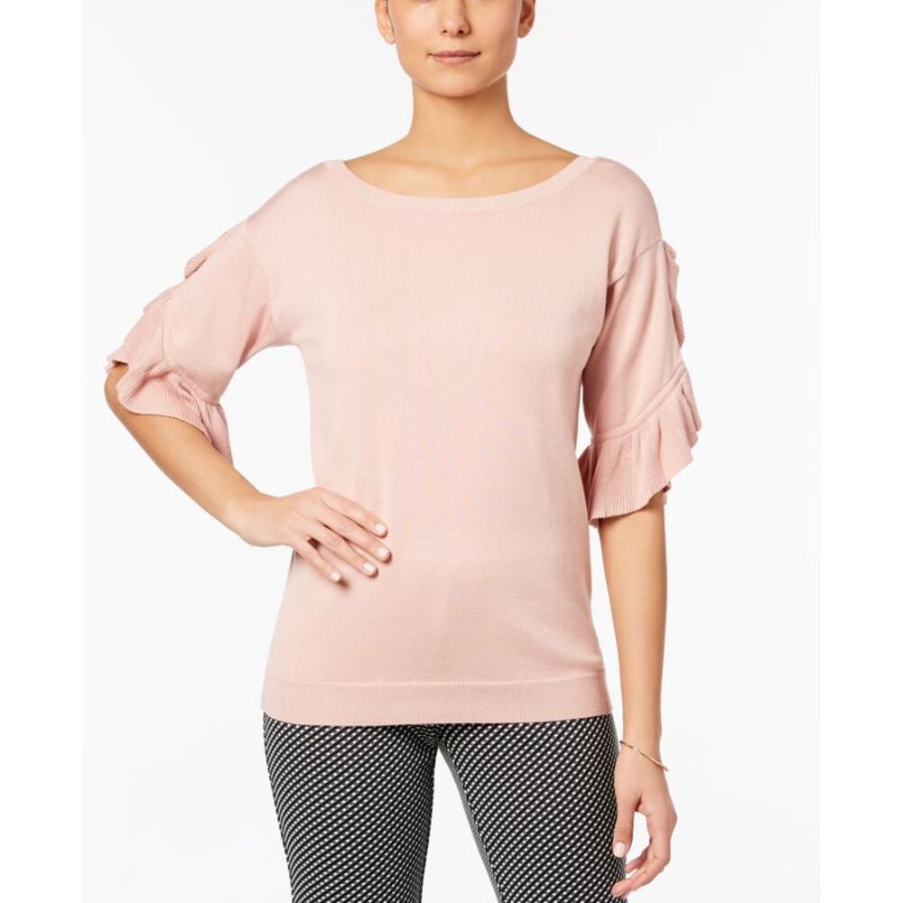 NY Collection Low Back Ruffled Sleeve Sweater